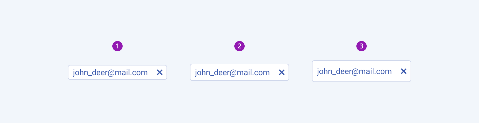 Available sizes in the Telerik and Kendo UI MaskedTextBox component including small, default medium, and large. Three Telerik and Kendo UI MaskedTextBox components demonstrating the small, default medium, and large sizes respectively.