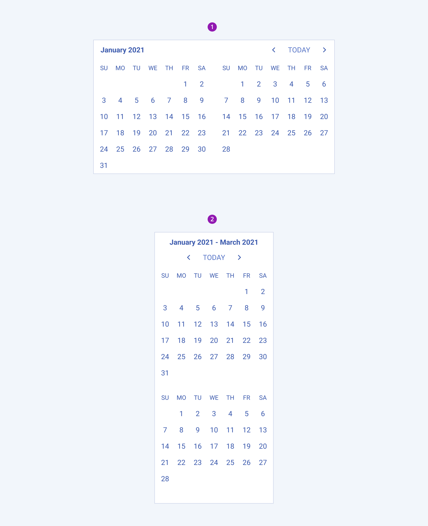 Orientation types of a Telerik and Kendo UI MultiViewCalendar component A Telerik and Kendo UI MultiViewCalendar component orientation types